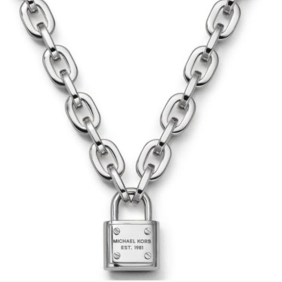 Michael Kors Square Chain Link Padlock Necklace Silver Plate Stainless Steel NWT - Picture 15 of 16